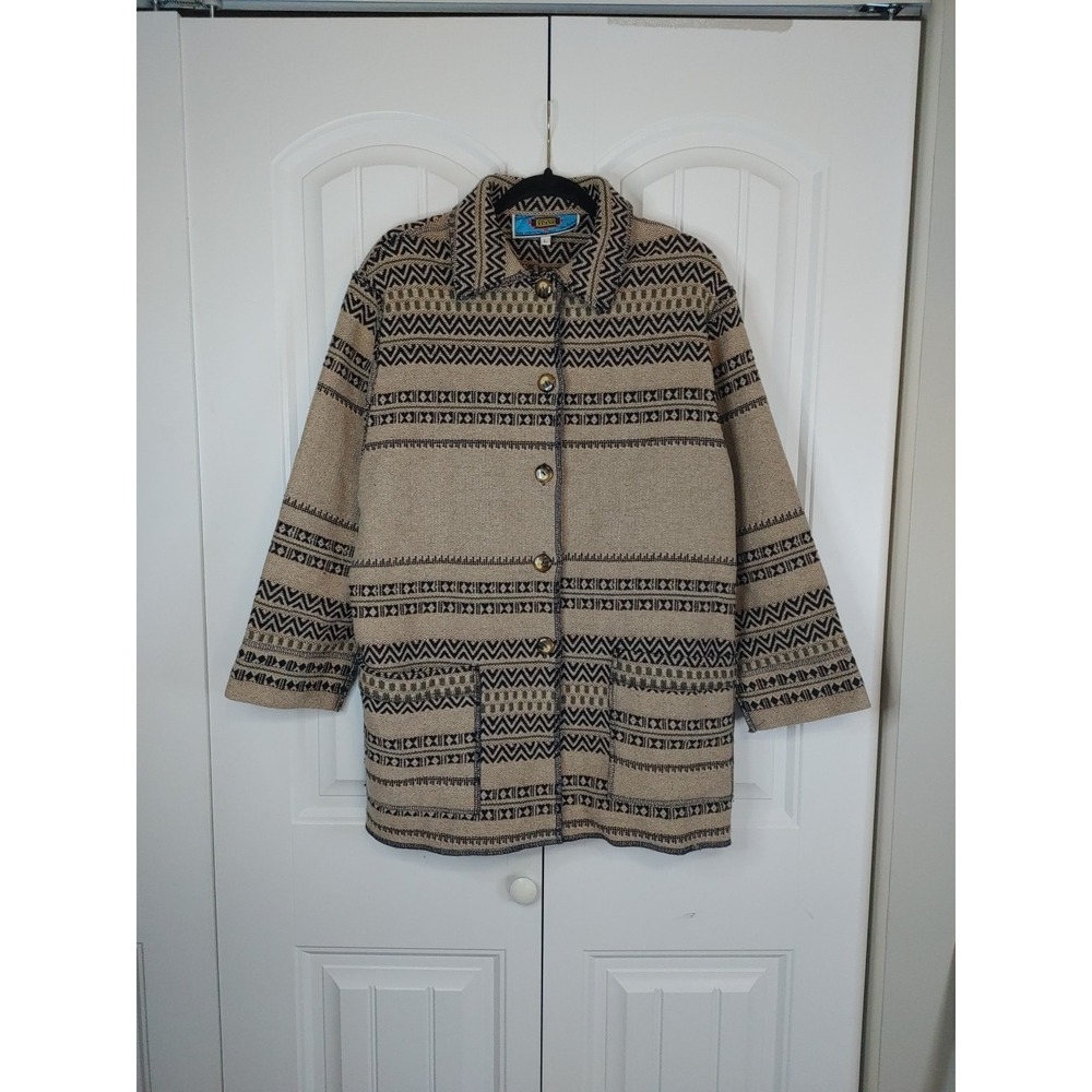 Vtg Maurizio Ramani Navajo Southwest Aztec 100% Wool Coat Women's Large Tapestry